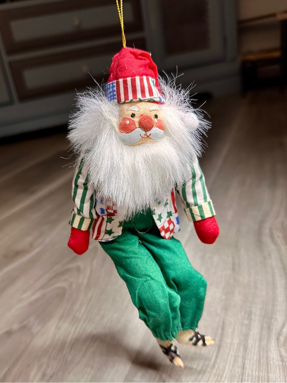 Vintage Fabric Santa Claus Hanging Ornament Patchwork Christmas